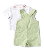 Petit Ami Baby Girls 12-24 Months Sleeveless Pumpkin-Applique Woven Shortall & Short Sleeve Solid Knit Shirt Set