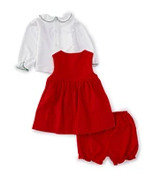 Petit Ami Baby Girls 3-24 Months Red Corduroy Jumper Reindeer Applique Dress & Matching Bloomer Set