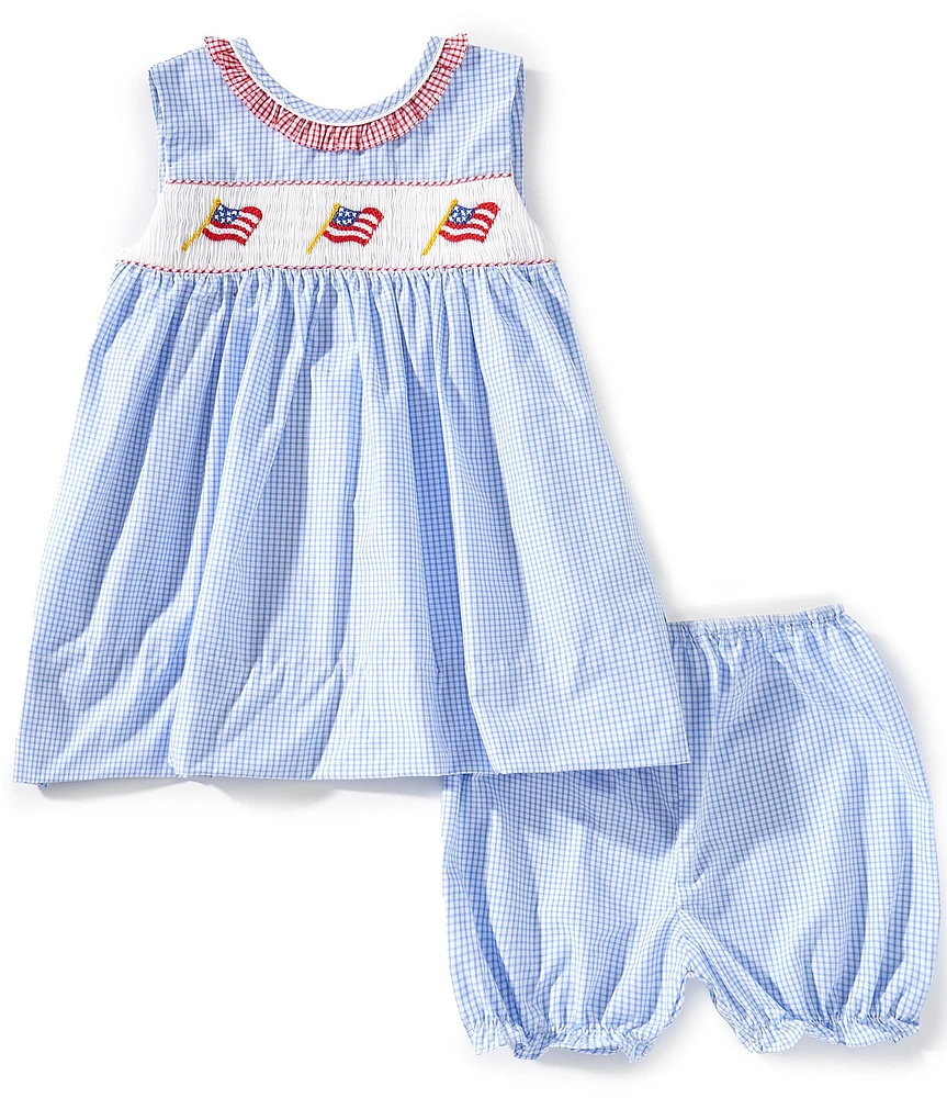 Petit Ami Baby Girls 3-24 Sleeveless Checked/American Flag Smocked Waist Fit-And-Flare Dress