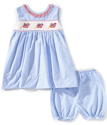 Petit Ami Baby Girls 3-24 Sleeveless Checked/American Flag Smocked Waist Fit-And-Flare Dress