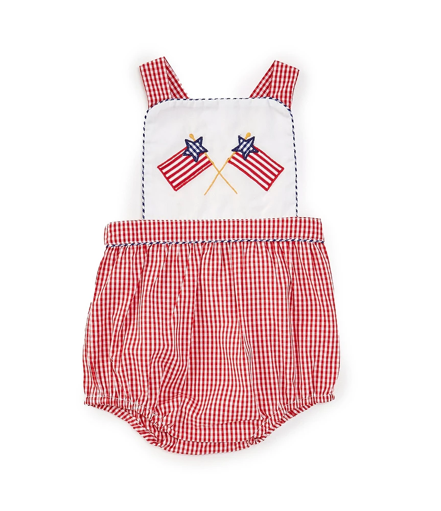 Petit Ami Baby Girls 3-9 Months Sleeveless Americana Flag-Embroidered Solid/Checked Bodysuit