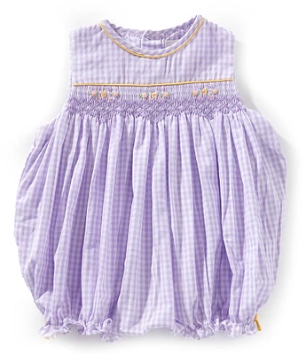 Petit Ami Baby Girls 3-9 Months Sleeveless Checked Smocked Romper