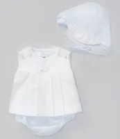 Petit Ami Baby Girls Newborn-6 Months Sleeveless Shadow-Stitched Whale Motif Top, Panty & Bonnet Set