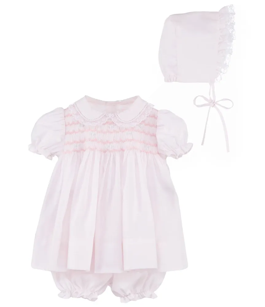 Petit Ami Baby Girls Preemie-Newborn Smocked Dress & Bonnet