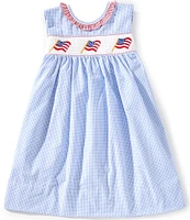 Petit Ami Little Girls 2T-4T Sleeveless Checked/American Flag Smocked Waist Fit-And-Flare Dress