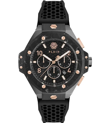 Philipp Plein Men's Chrono Royal Black Silicone Strap Buckled Watch