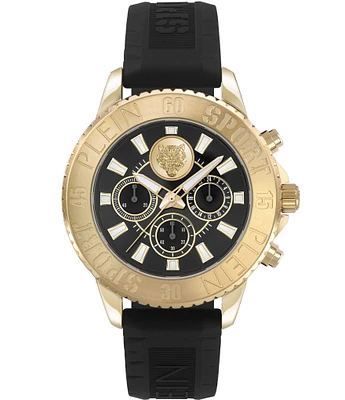 Philipp Plein Men's Glam Chronograph Gold Metal Black Silicone Strap Watch