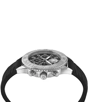 Philipp Plein Men's Glam Chronograph Silver Metal Black Silicone Strap Watch