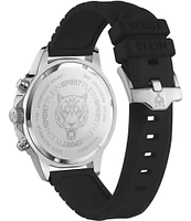 Philipp Plein Men's Glam Chronograph Silver Metal Black Silicone Strap Watch