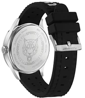 Philipp Plein Men's Lineman Analog Black Silicone Strap Silver Metal 45mm Watch