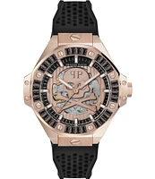 Philipp Plein Men's Plein Skeleton Royal Automatic Black and Rose Gold Silicone Strap Watch