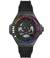 Philipp Plein Men's Plein Skeleton Royal Automatic Black and Multi Rhinestones Silicone Strap Watch