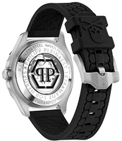 Philipp Plein Men's Skeleton Spectre Automatic Silver Black Silicone Strap Watch