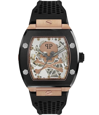 Philipp Plein Men's The Skeleton Automatic Black Silicone Strap Watch