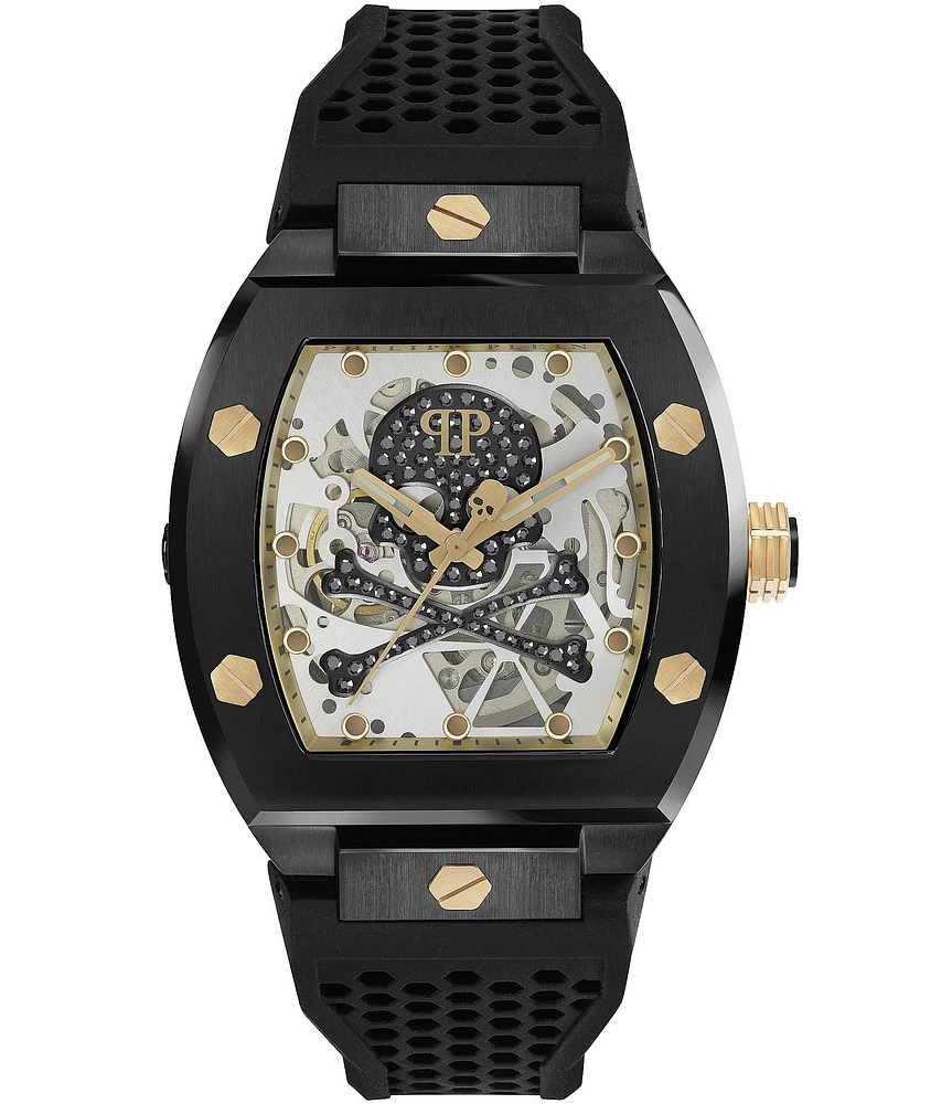 Philipp Plein Men's The Skeleton Automatic Grey Dial Black Silicone Strap Watch