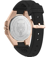 Philipp Plein Men's Tigermaster Rose Gold Analog Black Silicone Strap Watch