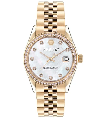 Philipp Plein Women's Date Superlative Crystal Quartz Analog Gold Stainless Steel Bracelet Watch