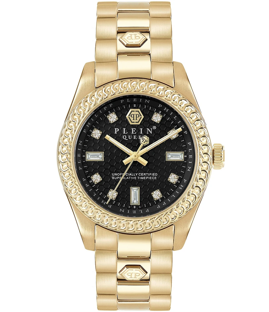 Philipp Plein Women's Queen Quartz Analog Black Dial Gold Stainless Steel Bracelet Watch