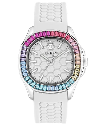 Philipp Plein Women's Spectre Crystal Quartz Analog White Silicone Strap Watch