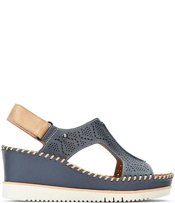 Pikolinos Aguadulce Leather Cut-out Perforated Platform Wedge Sandals