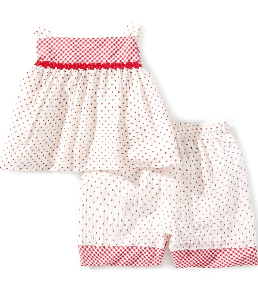 Pippa & Julie Baby Girls 12-24 Months Saskia Polka-Dot/Gingham Tank Top & Matching Shorts Set
