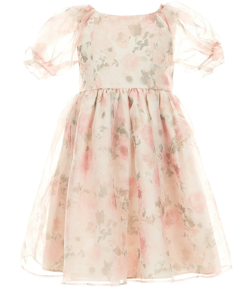 Pippa & Julie Little Girls Puffed-Sleeve Emilia Floral-Printed Fit-And-Flare Dress