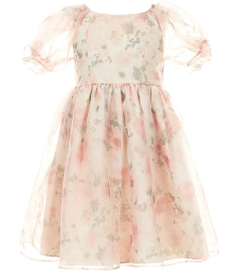 Pippa & Julie Little Girls Puffed-Sleeve Emilia Floral-Printed Fit-And-Flare Dress