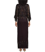 Pisarro Nights Beaded Boat Neck Cold Shoulder Sleeve Blouson Gown