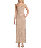 Pisarro Nights Beaded Mesh V-Neck 3/4 Sleeves A-Line 2-Piece Jacket Dress