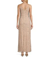 Pisarro Nights Beaded Mesh V-Neck 3/4 Sleeves A-Line 2-Piece Jacket Dress