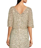 Pisarro Nights Beaded V-Neck Caplet Sleeve Blouson Gown