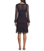 Pisarro Nights Petite Size 3/4 Bell Sleeve Beaded Flounce Dress