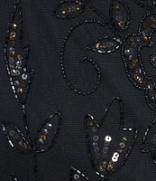 Pisarro Nights Petite Size 3/4 Sleeve Boat Neck Beaded A-Line Dress
