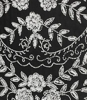 Pisarro Nights Petite Size Boat Neck Cap Sleeve Floral Beaded Short Sheath Dress