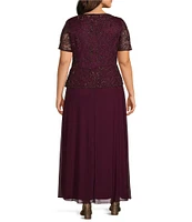 Pisarro Nights Plus Size Scoop Neck Short Sleeve Beaded Dress