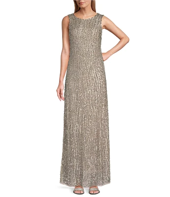 Pisarro Nights Sleeveless Crew Neck Sequin Column Gown