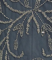 Pisarro Nights V-Neck Short Sleeve Godet Skirt Beaded Column Gown