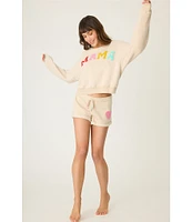 PJ Salvage Brushed Terry Heart Detail Drawstring Tie Coordinating Sleep Shorts