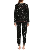 PJ Salvage Brushed Thermal Long Sleeve Henley Heart Print Pajama Set