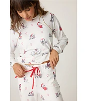 PJ Salvage Candy Cane Lane Long Sleeve Crew Neck Holiday Dogs Print Jersey Knit Holiday Pajama Set