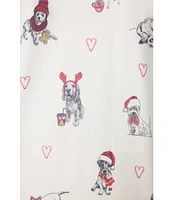 PJ Salvage Candy Cane Lane Long Sleeve Crew Neck Holiday Dogs Print Jersey Knit Holiday Pajama Set