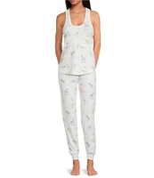 PJ Salvage Disco Dog Peachy Knit Drawstring Tie Coordinating Sleep Jogger