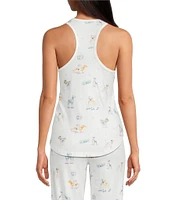 PJ Salvage Disco Dogs Sleeveless Scoop Neck Peachy Knit Coordinating Sleep Top