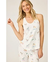 PJ Salvage Disco Dogs Sleeveless Scoop Neck Peachy Knit Coordinating Sleep Top