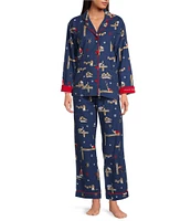 PJ Salvage Dog Print #double;Paws & Enjoy Life#double; Embroidered Long Sleeve Notch Collar Flannel Pajama & Headband Holiday Set