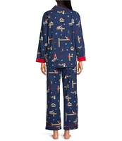 PJ Salvage Dog Print #double;Paws & Enjoy Life#double; Embroidered Long Sleeve Notch Collar Flannel Pajama & Headband Holiday Set