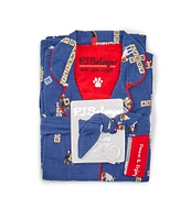 PJ Salvage Dog Print #double;Paws & Enjoy Life#double; Embroidered Long Sleeve Notch Collar Flannel Pajama & Headband Holiday Set