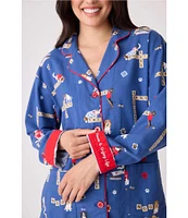 PJ Salvage Dog Print #double;Paws & Enjoy Life#double; Embroidered Long Sleeve Notch Collar Flannel Pajama & Headband Holiday Set