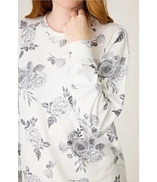 PJ Salvage Feeling Loved Floral Peachy Knit Long Sleeve Round Neck Coordinating Sleep Top