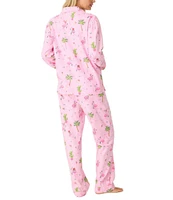 PJ Salvage Flamingo Print #double;Let's Jingle & Flamingle#double; Embroidered Long Sleeve Notch Collar Flannel Pajama & Headband Holiday Set